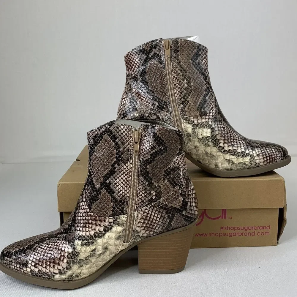 Sugar Womens‎ Tara Snakeskin Look Ankle Boots Sz 8 M Blush Multi Texture